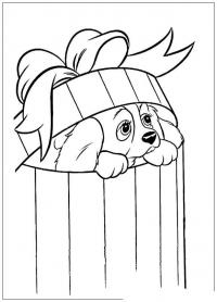 Лопоухий щенок в подарок Раскраска сказочная зима