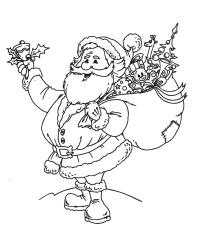 Дед мороз с подарками звенит в колокольчик Детские раскраски зима распечатать