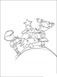 Дети с подарками возле елки Детские раскраски зима распечатать