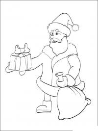 Дед мороз дарит подарки Раскраска сказочная зима