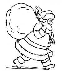 Дед мороз и огромный мешок с подарками Раскраска сказочная зима