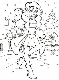 Девушка на зимней прогулки Раскраски зима распечатать бесплатно
