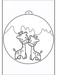 Елочные шары с жирафами Детские раскраски зима распечатать