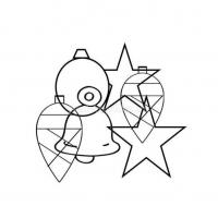 Елочные шары, колокольчики, звезды и шишки Рисунок раскраска на зимнюю тему