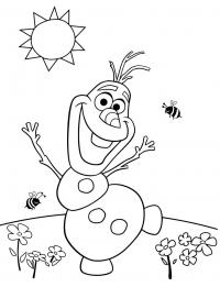 Снеговик олаф  летом с пчелками Раскраска зима пришла