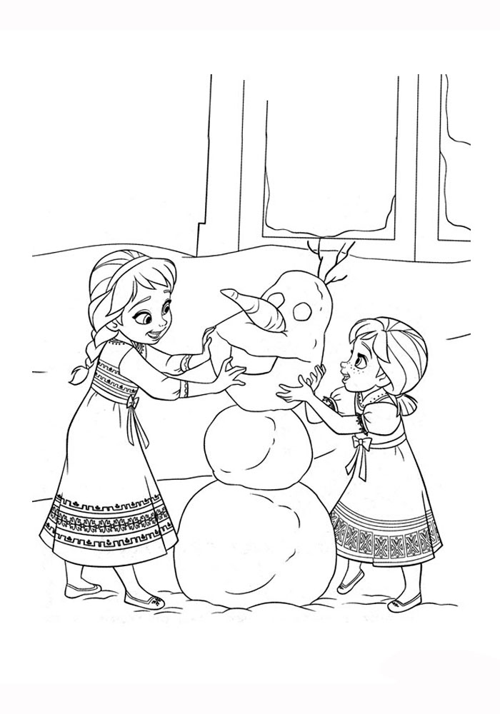 Девочки лепят снеговика олафа Раскраски для детского сада
