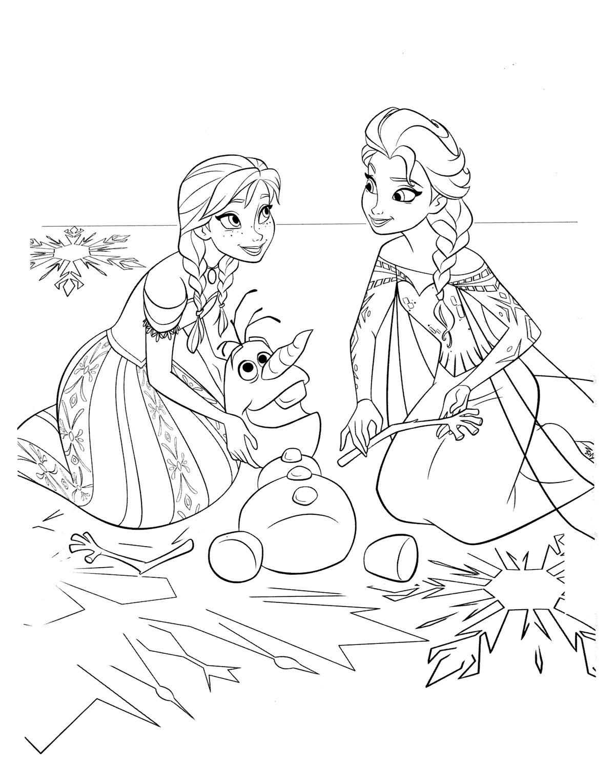 Снеговик олаф с принцессами Раскраска зима пришла