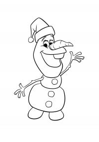 Снеговик олаф приветственно машет веточкой Раскраска зима пришла