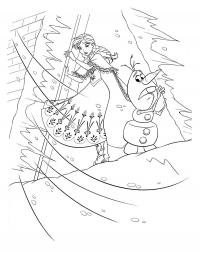 На краю обрыва снеговик с принцессой Раскраска зима пришла