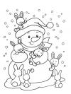 Снеговик с зайчатами Рисунок раскраска на зимнюю тему