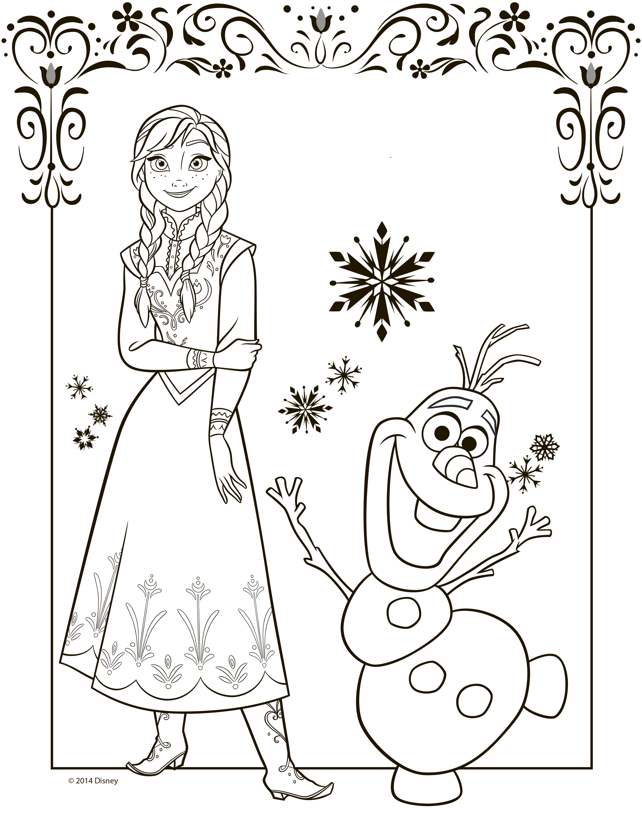 Снеговик олаф с принцессой для открыток Раскраска зима пришла