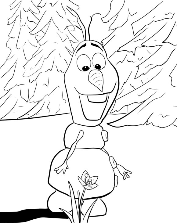 Снеговик олаф и подснежник Зимние раскраски для малышей