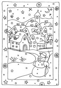 Город снеговик Зимние раскраски для малышей