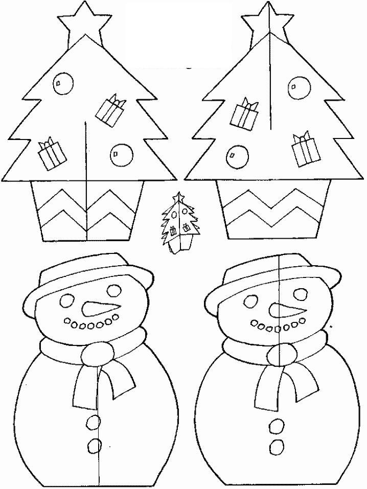 Новогодние открытки с елочкой и снеговиком Раскраски для детского сада