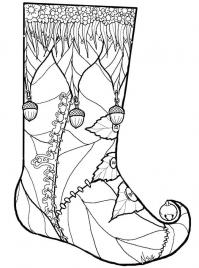 Рождественские чулки, носки, сапожки с желудями для подарков Раскраски зима распечатать бесплатно