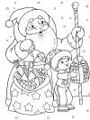 Дед мороз с мальчиком дарят подарки Раскраска зима пришла