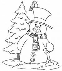 Снеговик с птицей на шляпе Раскраски на тему зима