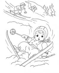 Неудачное катание на лыжах Детские раскраски зима распечатать