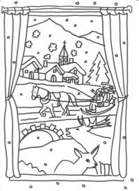 Вид зимы из окна Раскраски на тему зима