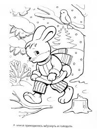 Заяц идет по лесу Раскраска зима распечатать