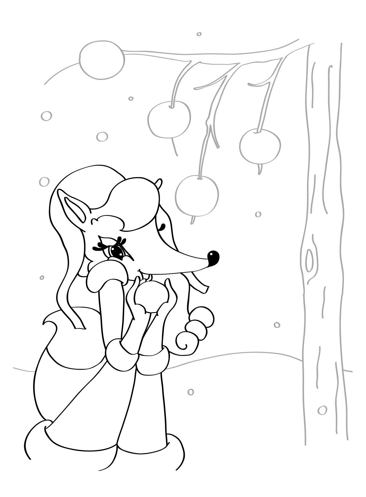 Лисичка мона Раскраски про зиму для детей