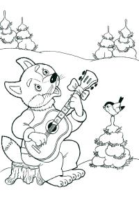 Волк играет на гитаре Раскраски про зиму для детей
