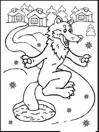 Волк пример в проруби возле деревни Раскраски про зиму для детей