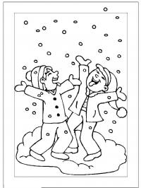 Дети веселятся под снегом Раскраски на тему зима