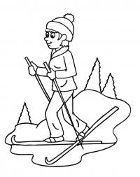 Ходьба на лыжах Рисунок раскраска на зимнюю тему