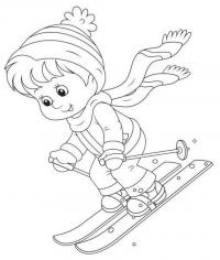 Малыш на лыжах Детские раскраски зима распечатать