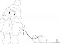 Малышка с санками Раскраски на тему зима