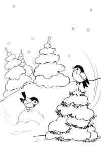 Птицы на елках Детские раскраски зима распечатать