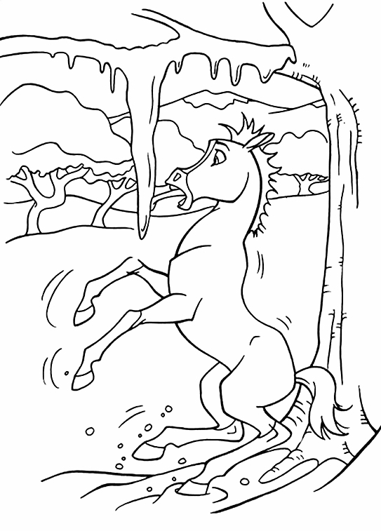Лошадь примерзла языком к сосульке Раскраска зима распечатать