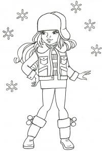 Девочка в окружении снежинок Детские раскраски зима распечатать