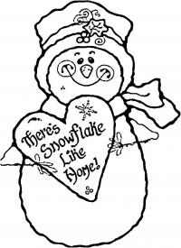 Снеговик с большим сердцем Рисунок раскраска на зимнюю тему