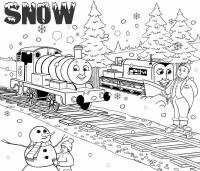 Поезда под снегом Раскраска зима распечатать