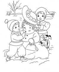 Лепим снежную бабу Раскраски на тему зима