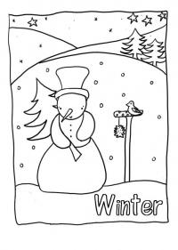 Снеговик с елкой Раскраски на тему зима