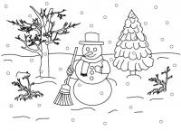 Снеговик подметает Раскраски на тему зима