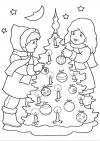 Дети наряжают елку Раскраски на тему зима