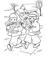 Дети Раскраски на тему зима