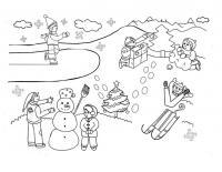 Детские забавы Раскраски на тему зима