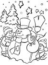 Дети вокруг снеговика Рисунок раскраска на зимнюю тему