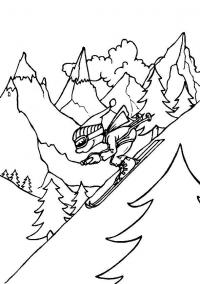 Скоростной спуск с горы Раскраски зима распечатать бесплатно