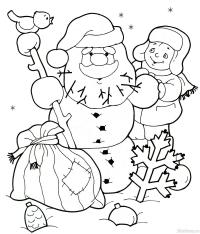 Дед снеговик, мальчик, птица Раскраски про зиму для детей