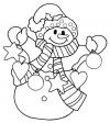 Снеговик с гирляндой Рисунок раскраска на зимнюю тему
