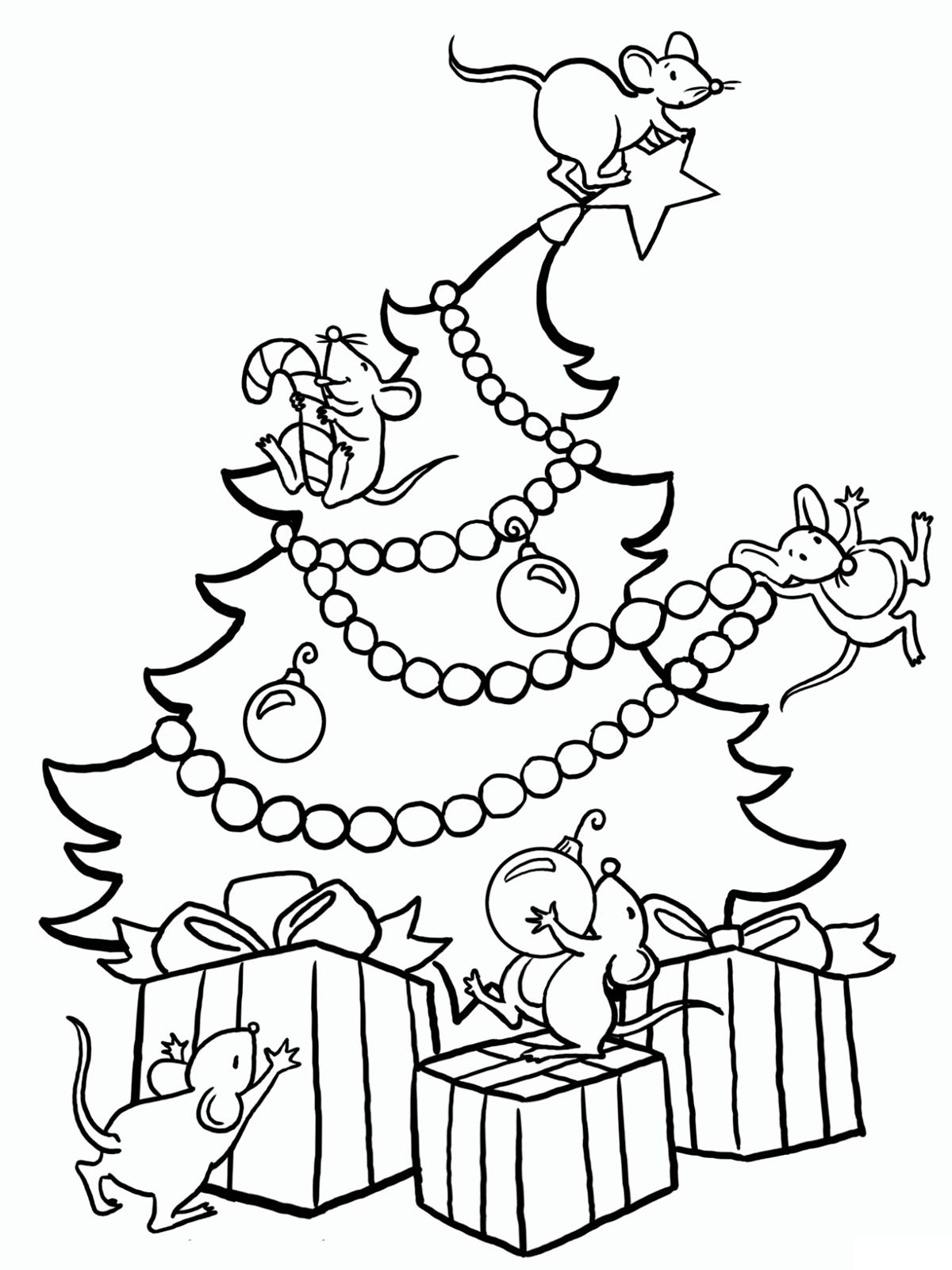 Мыши хулиганят на елке Раскраска сказочная зима