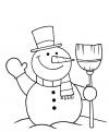 Снеговик приветствует Рисунок раскраска на зимнюю тему