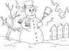 Снеговик возле забора Рисунок раскраска на зимнюю тему