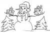 Снеговик держит подарки Рисунок раскраска на зимнюю тему